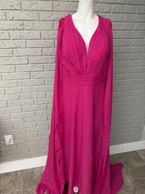 HY Women's Fuchsia Chiffon Cape Gown Dress Size 16W